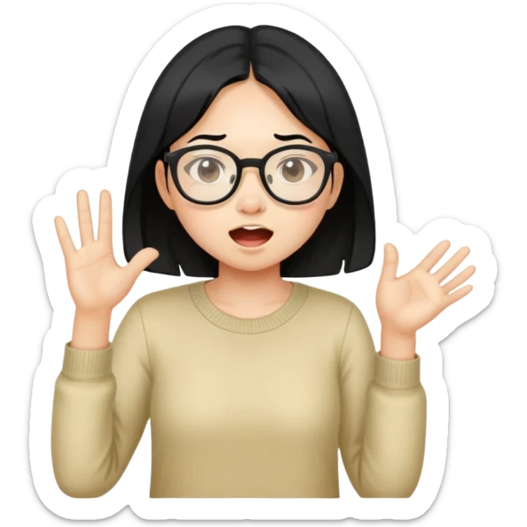A girl with black hair which is vietnease and is pretty short with clear glasses and make her farting sticker