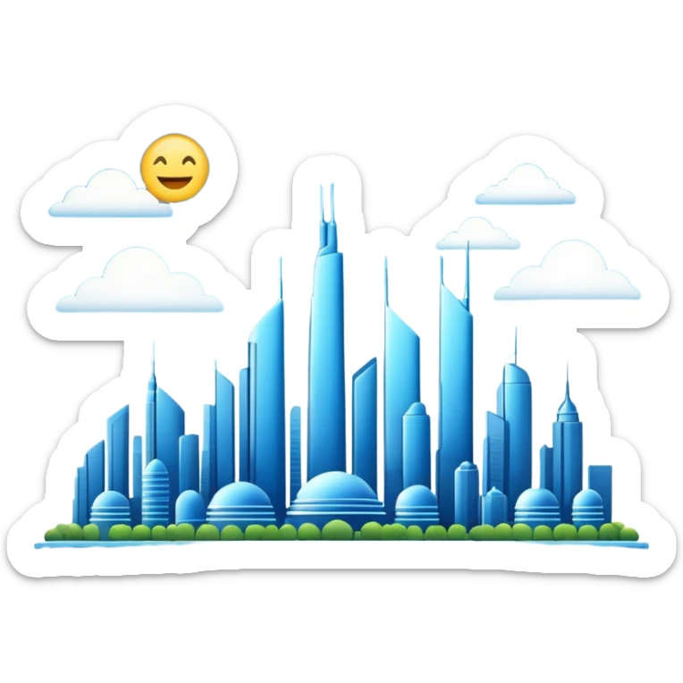 futuristic city skyline with blue accents, Detroit Become Human, emoji style sticker