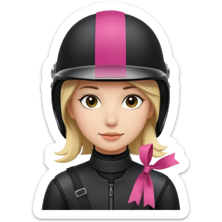 Rider helmet black matte at the back theres ribbon attached for female rider sticker