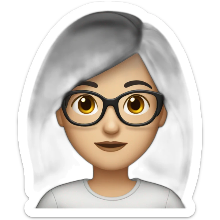 generate emoji unrussian girl with long black hair, glasses, dark-black hair, brown eyes sticker