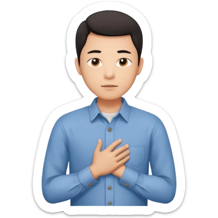 first asian man put his hands on his chest where his heart is, to showw howw he feeel sticker