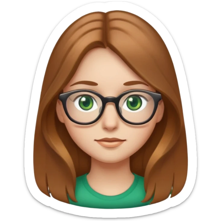 Girl long light brown hair, green eyes, glasses sticker