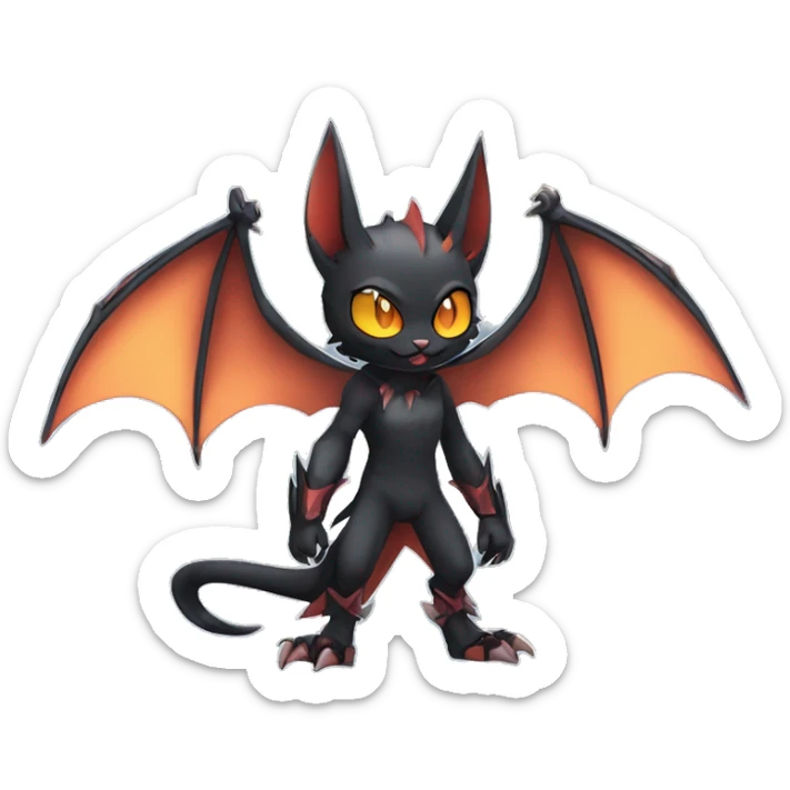 Black Cool Edgy Punk-Gothic Horned Bat-winged Litten-Bat-cat-Fakemon full body sticker