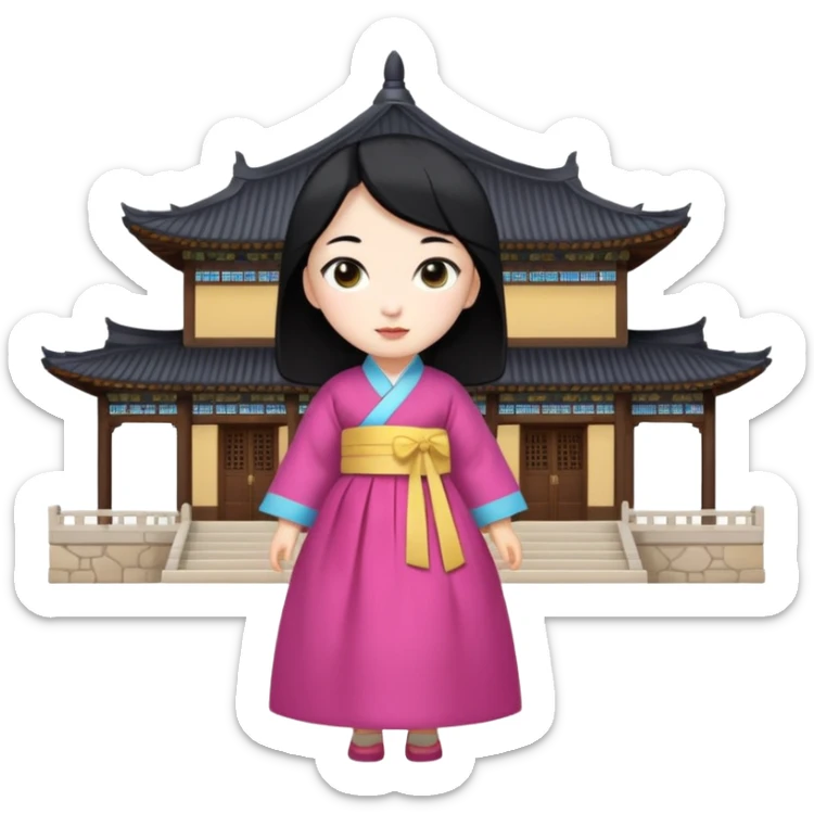 A Korean princess walking around her palace is real, has black hair and a white face sticker
