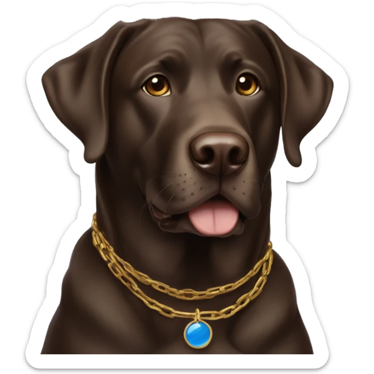adult choc lab male smiling with blue eyes and a gold chain collar  sticker