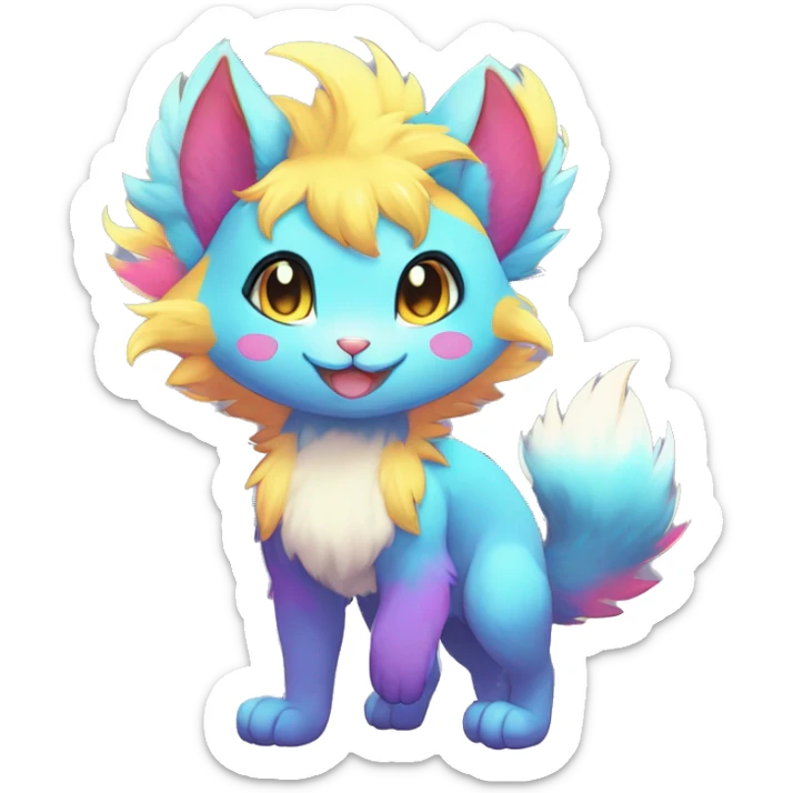 Anthro Scalie Fluffy Cool Cute Magical Shiny Colorful Neon Vibrant Colors Sparkle Kemono-style Chibi Fantasy-Animal-Fakémon-Pokémon-Hybrid Fur Sona Aesthetic Full Body sticker