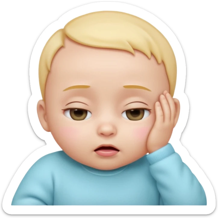 Cute 3D baby emoji, rubbing eyes, sleepy expression, short fine baby hair, soft pastel colors, clean white background  sticker