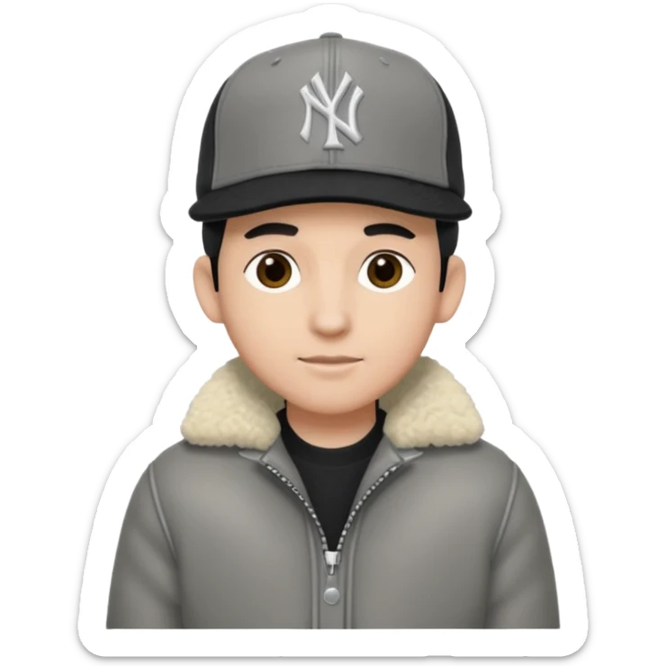 Cappellino New Era New York nero e persona con giubbotto di pecora grigio sticker