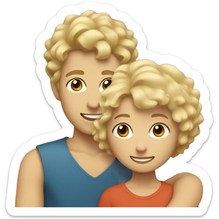 a blonde with a square hugs a boy with short curly hair (brunette) sticker