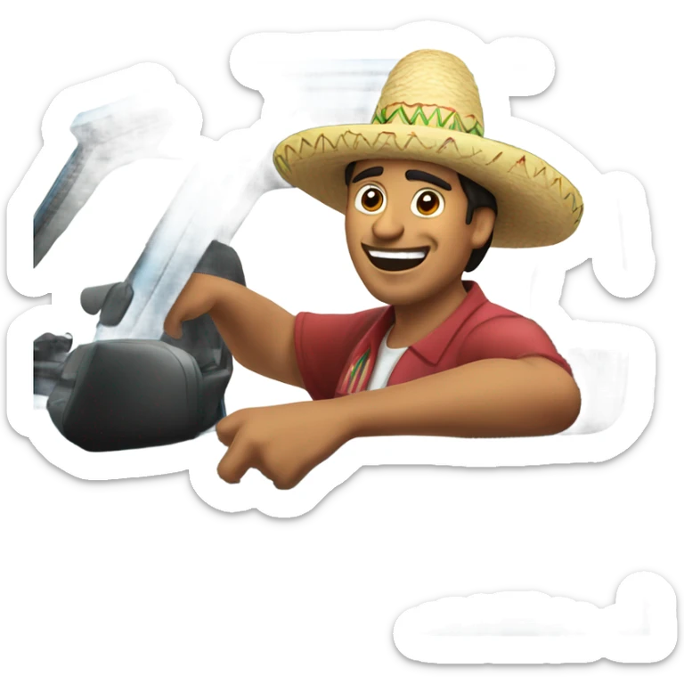 Mexican wearing a sombrero in a truck to get food sticker