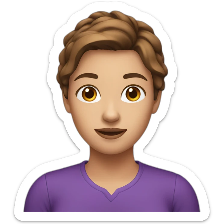 young woman with brown hair up to shoulders purple shirt sticker
