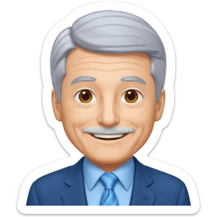 Create an emoji of a 62-year-old man in a blue suit and light blue tie with gray hair. sticker