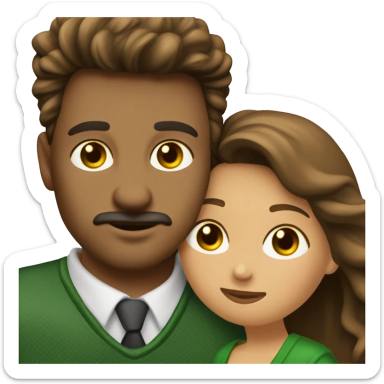 Beso pareja hombre pelo ondulado, ojos verdes y mujer pelo ondulado ojos marrones sticker