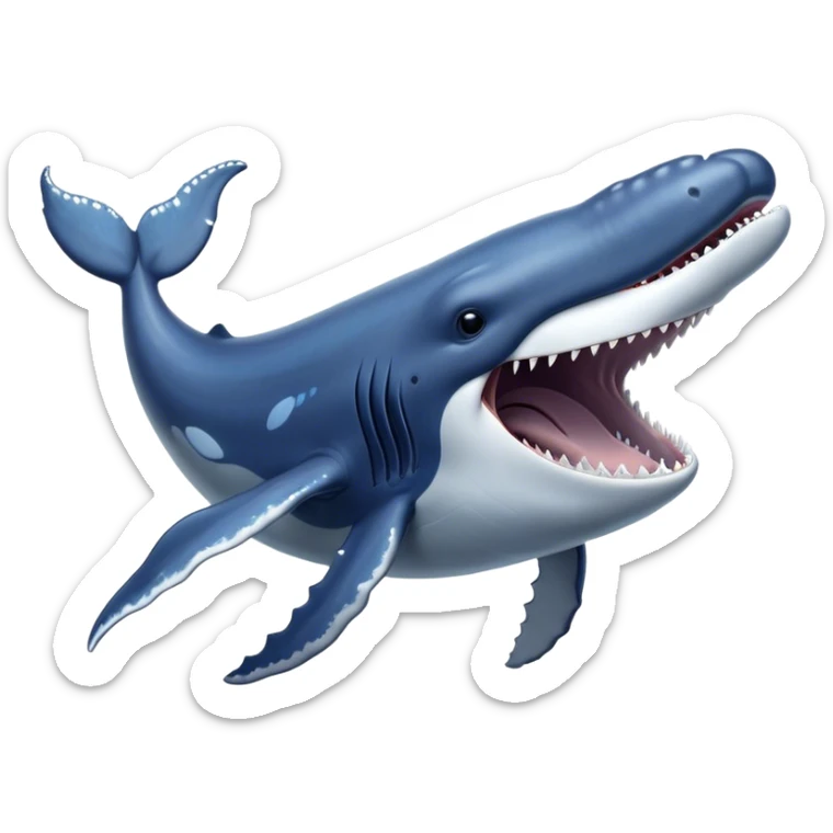 Meme-Worthy Singing Humpback Whale Portrait Emoji, Mouth open wide in a dramatic, melodious pose, showcasing a deep blue-gray body with barnacle accents and an expressive, soulful gaze, Simplified yet artistically graceful features, highly detailed, glowing with a soft, magical marine aura, high shine, enchanting and full of life, stylized with an air of deep-sea wonder, soft glowing outline, capturing the essence of a majestic humpback whale mid-song, resonating with the beauty of the ocean's ancient melodies! sticker