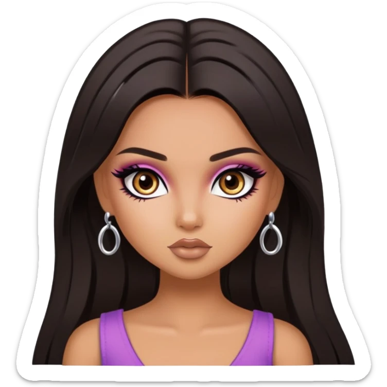 straight dark hair, dark brown eyes, pretty bratz baddie sticker