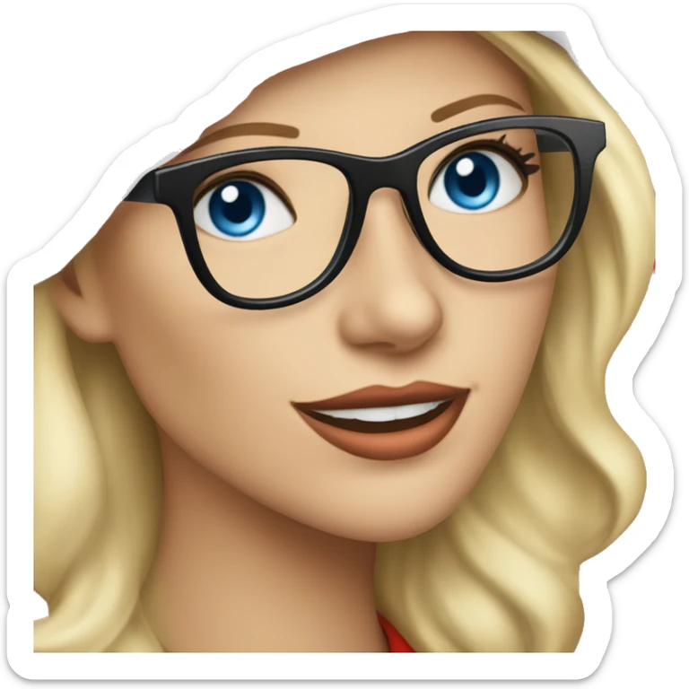 Beautiful blonde blue eyed woman, wearing red santa hat and black glasses  sticker