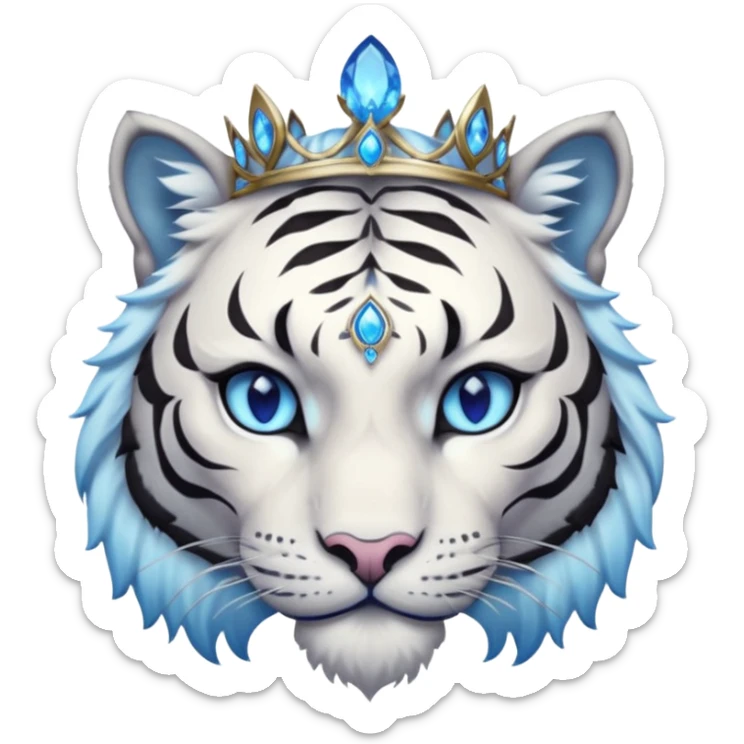 ESO Female white/black tiger khajiit leader of the umbral rose, glowing blue eyes, glowing blue 'third eye' gem; shadow gem silver tiara sticker
