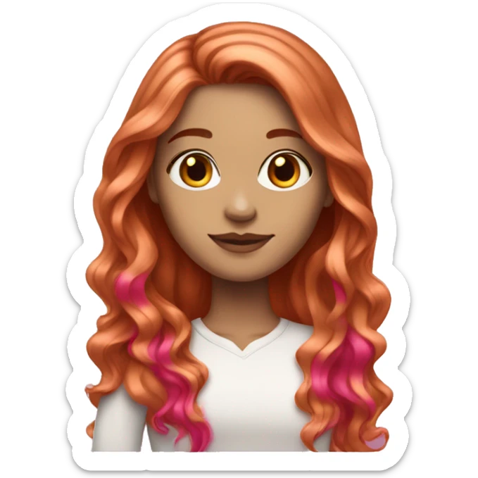 White girl with long copper hair with hot pink highlights sticker