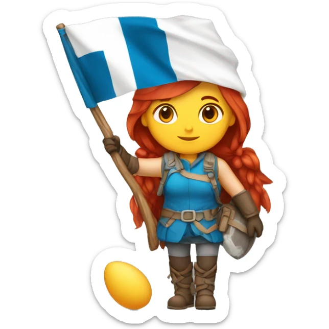 female winter mountaineer red hair holding easter red egg and greek flag  sticker