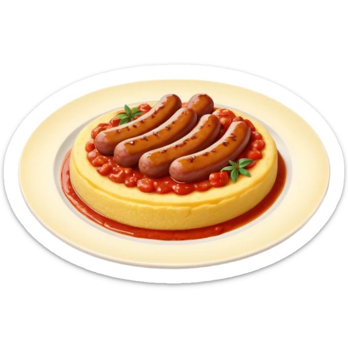 Fammi l’emoji di una polenta con tanto sugo SOPRA e una salsiccia intera sopra (non tagliata) sempre con il sugo   sticker