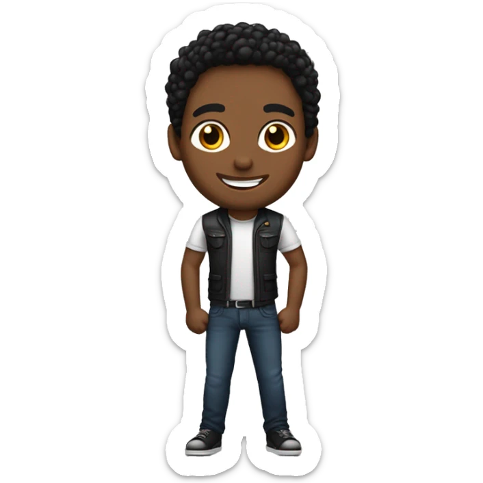 varon de cuerpo completo cabello negro parado y barbijo, feliz sticker