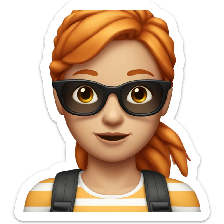 ginger girl with sunglasses on top of her head, wearing a striped no sleeve top sticker