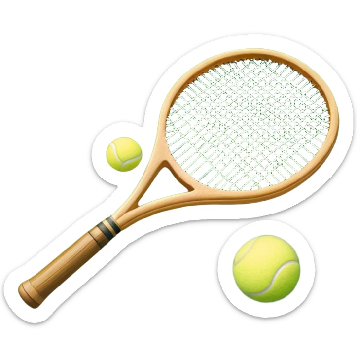 A detailed tennis racket resting on lush green grass beside a bright yellow tennis ball. The scene captures the essence of classic lawn tennis, with a crisp and clean background emphasizing the elegance and tradition of the sport sticker