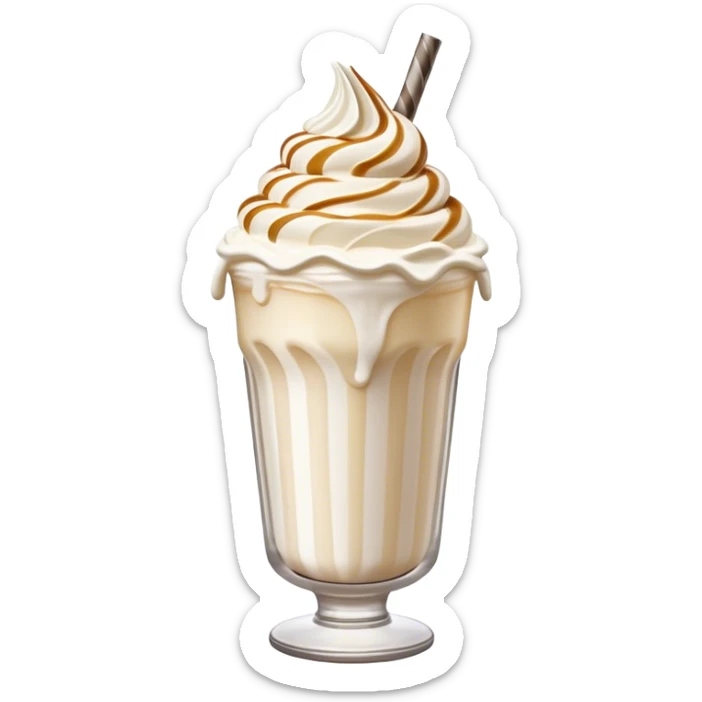 Cinematic Realistic Milkshake Drink Emoji, depicted as a thick, creamy milkshake with a swirl of whipped cream rendered with rich textures and inviting, nostalgic lighting. sticker