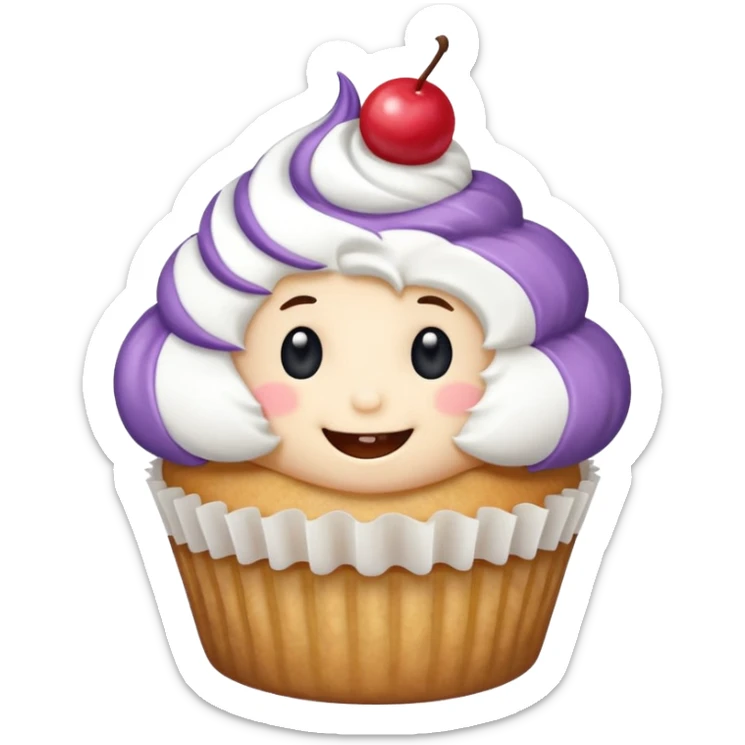 Un pequeño y adorable cupcake que ha cobrado vida, con un glaseado esponjoso que funciona como su "sombrero" o "pelo". Es la encarnación de la dulzura y la amabilidad. sticker