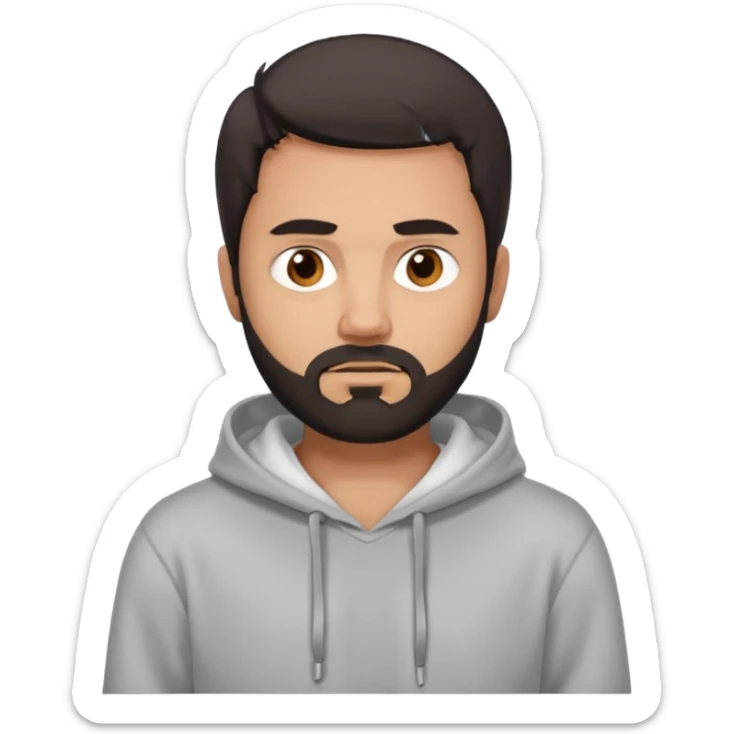 Uomo adulto con la barba capello moro occhi marroni metà busto e vestito con una felpa grigia e maglietta bianca espressione cattiva sticker