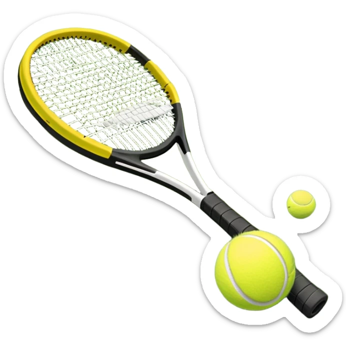 A tennis racket and ball on a grass or hardcourt surface, symbolizing the sport. The racket has a sleek design with tightly strung strings, while the bright tennis ball rests nearby, capturing the essence of precision, agility, and competition. sticker