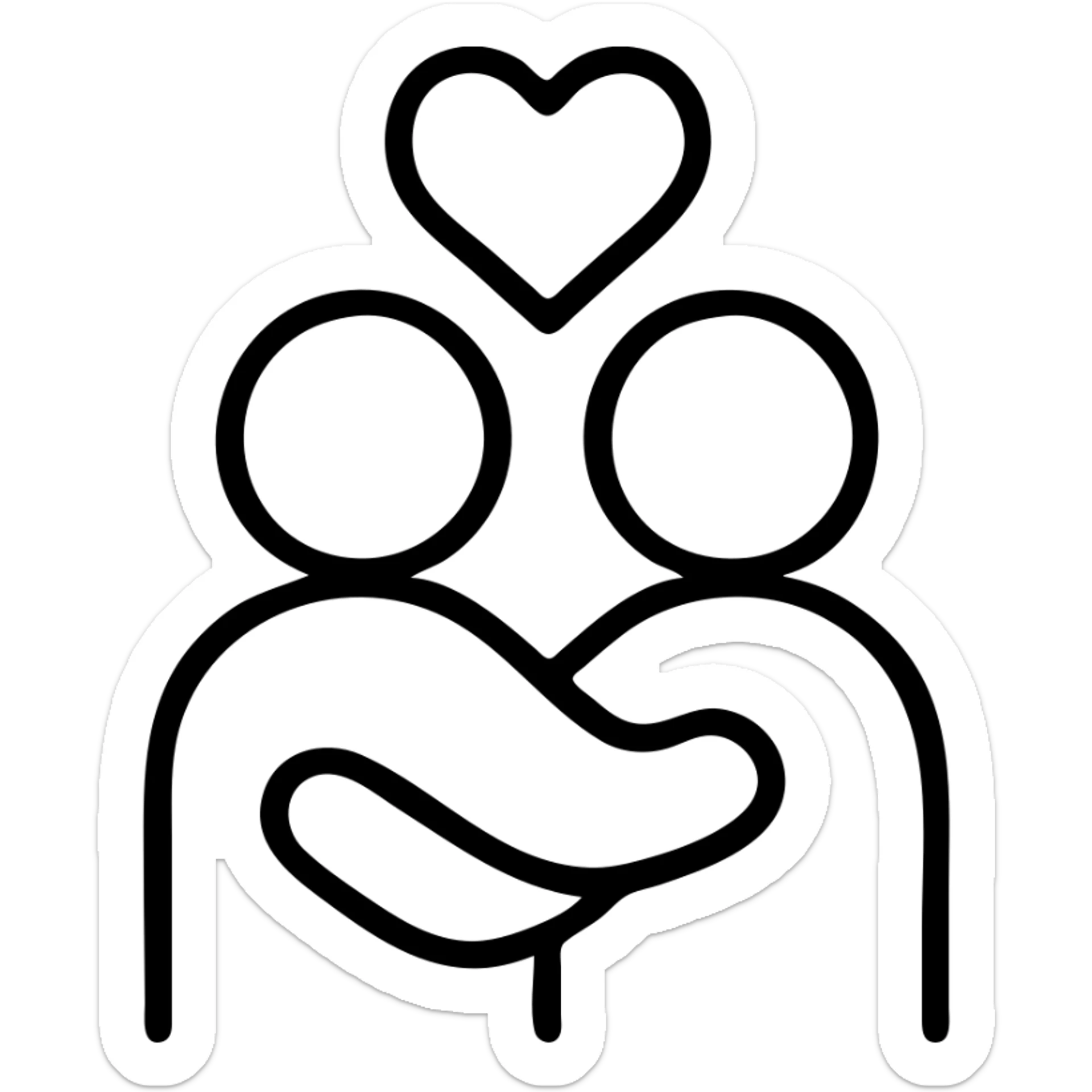 Simple outline of two people embracing with a heart above them, "Iubind pe cineva" sticker