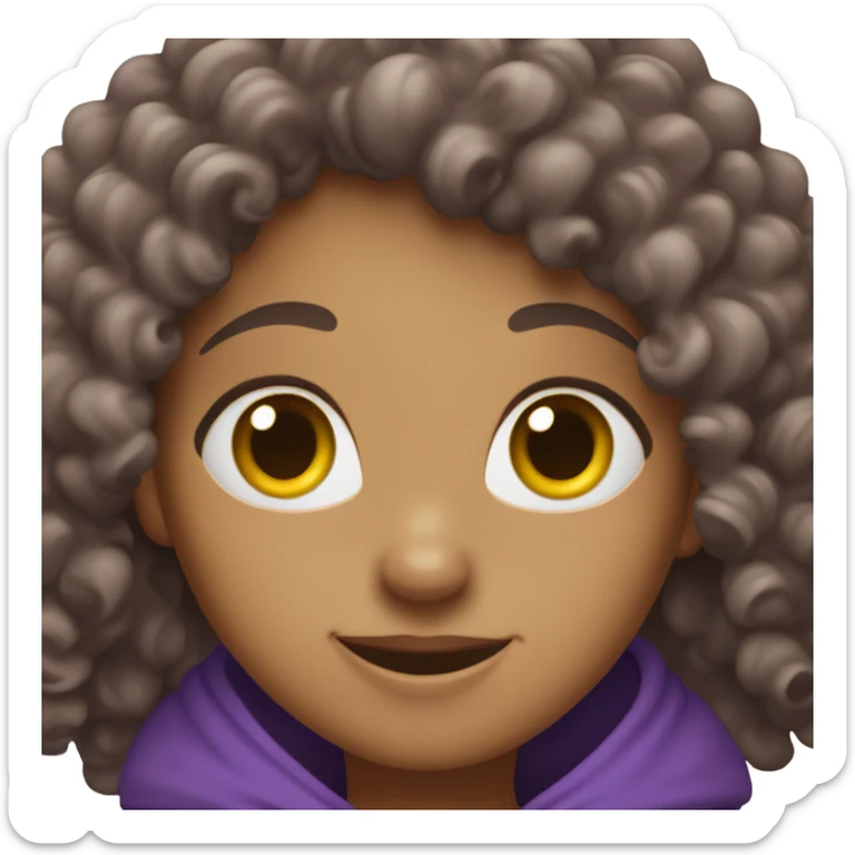 happy girl with curly hair in purple hood indoors sticker