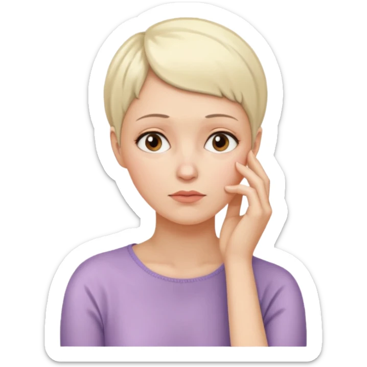 I want an emoji of a woman with cancer, the expression must be that of someone thinking, with their hand touching their chin.
 sticker