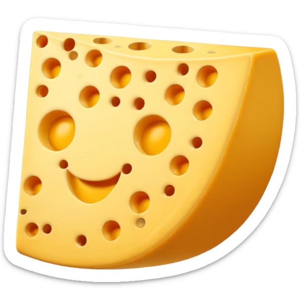 A 3D cartoon cheese wedge with holes, bright yellow tone, Memoji-style. sticker