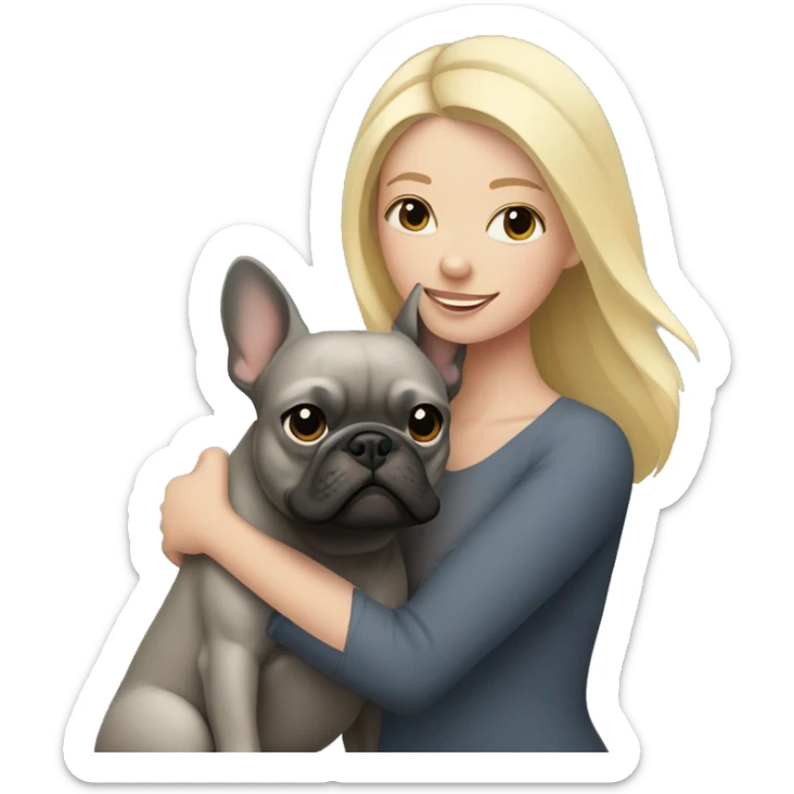 Blonde woman hugging dark gray french bulldog sticker