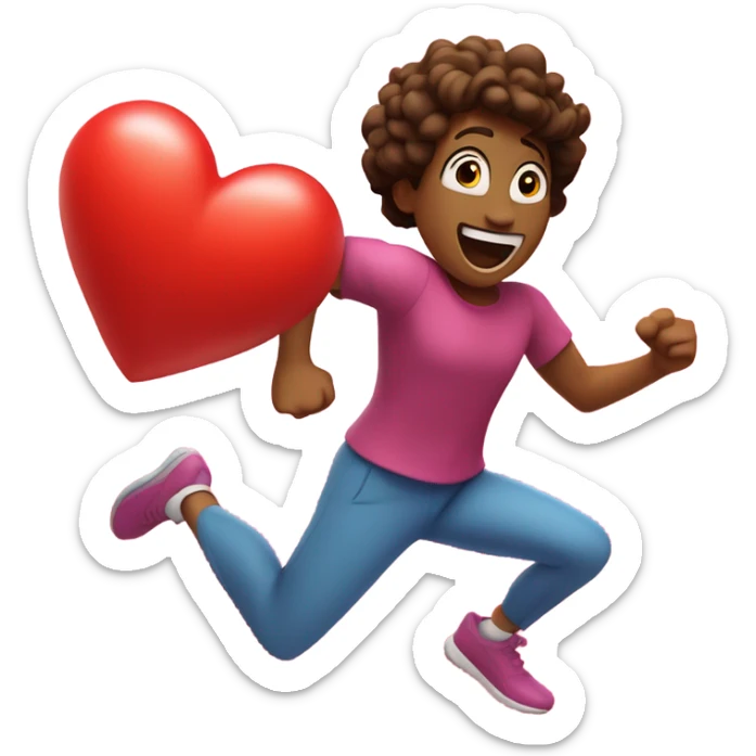 Design an emoji of a person running with a big heart beating strong. Capture the joy of cardio exercise sticker