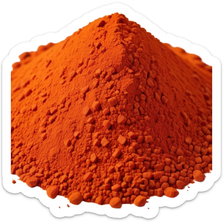mound of paprika powder, vibrant red-orange, fine and dry, uneven surface, scattered specks, matte look, clean style, no faces or extra elements sticker