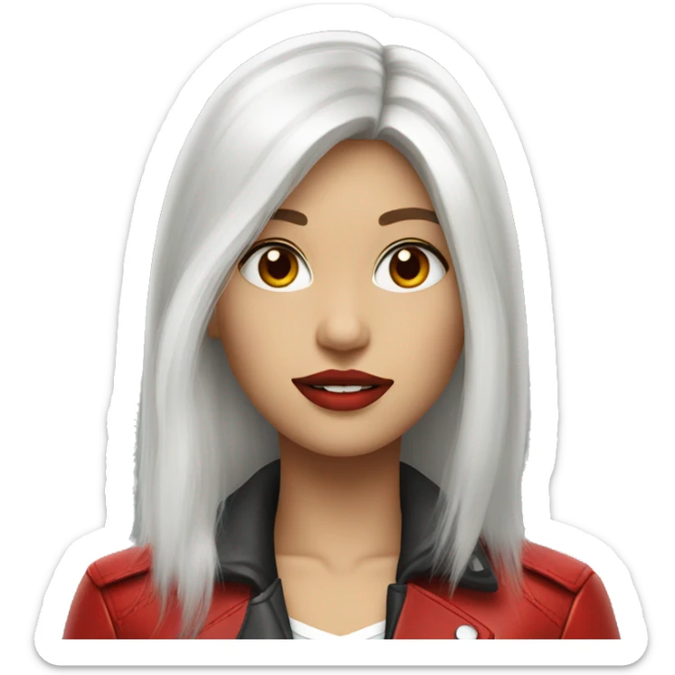 girl with long white hair with red eyes with red lipstick in a red leather jacket sticker