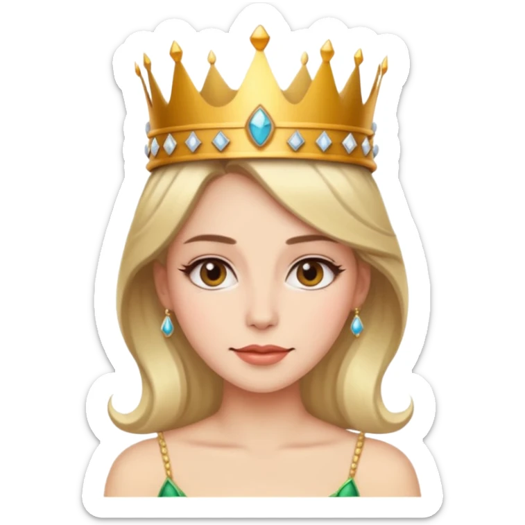 Give me an emoji of a women wearing neutral makeup with a crown. She is looking very smug sticker