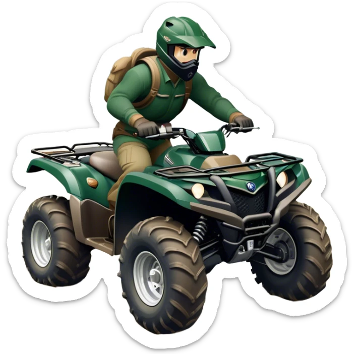 Yamaha Grizzly 700 (2019) – Cinematic-realistic Yamaha Grizzly 700 ATV, its dark green frame tearing through muddy trails. Thick off-road tires grip the rugged terrain sticker