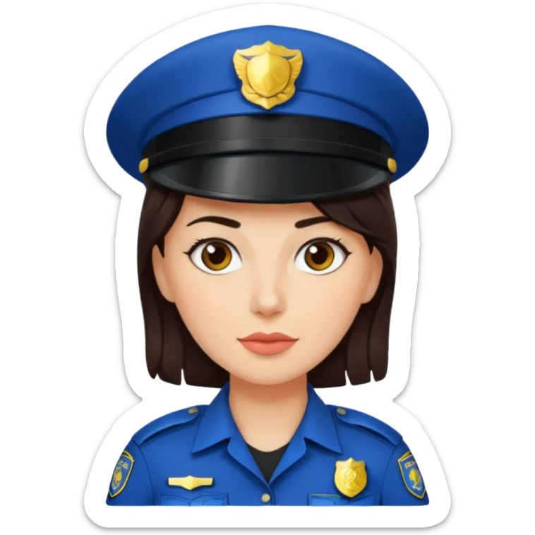 police woman with dark brown hair and bright skin sticker
