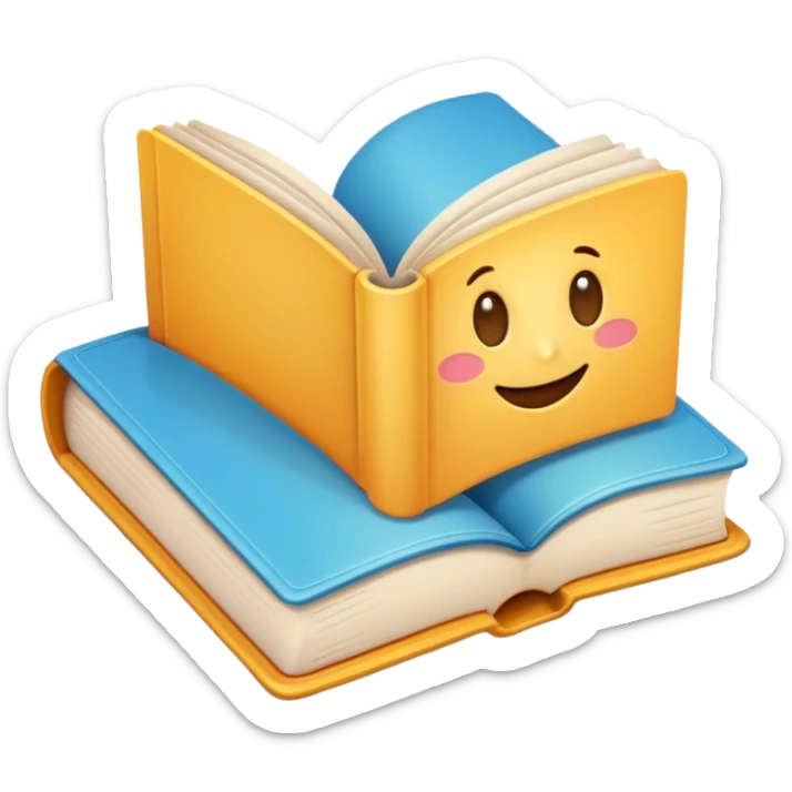 Cute cartoon-style emoji of an open book. Rounded shapes, soft shadows, glossy colorful texture, Telegram emoji style. sticker