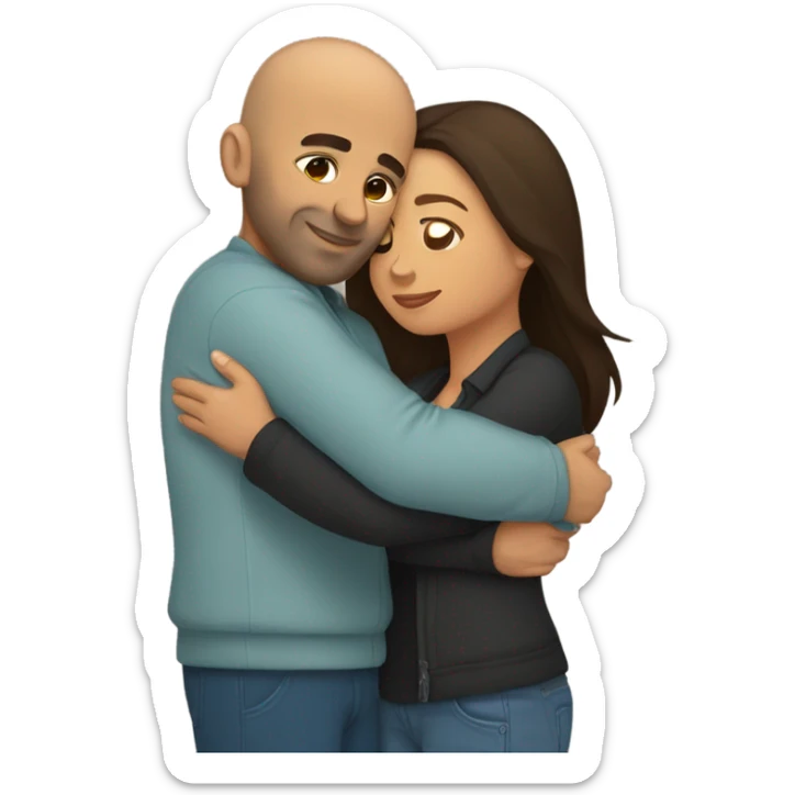 Comforting hug from brunette Puerto Rican to shorter bald male sticker