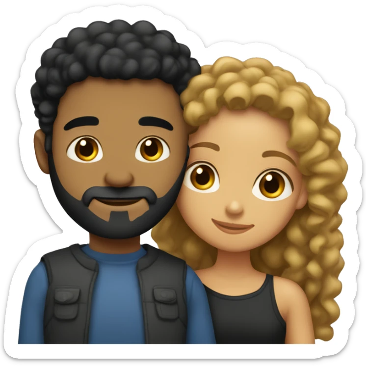 Light skin;Black long hair girl hugging with a man with black beard and curly hair on top sticker