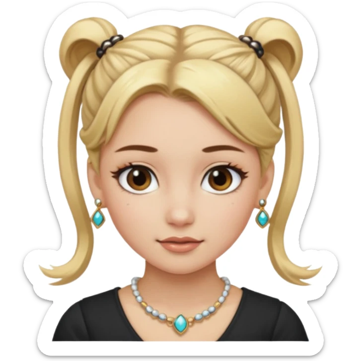 fancy blonde hair girl with ponytails brown makeup and jewellery sticker