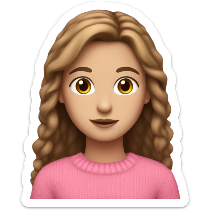 White girl with long brown hair and hazel eyes and wearing a pink sweater  sticker