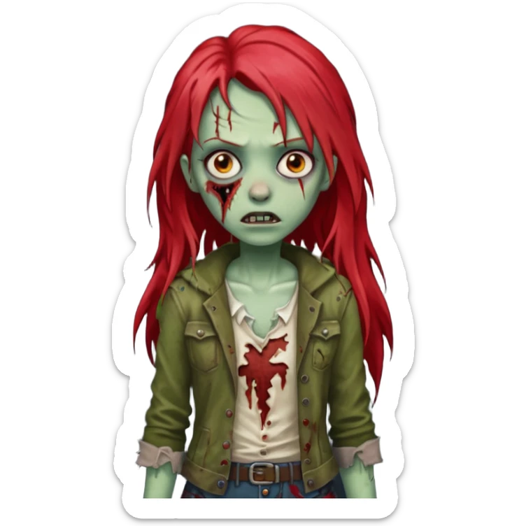 i want a pretty zombie girl emoji with red long hair sticker