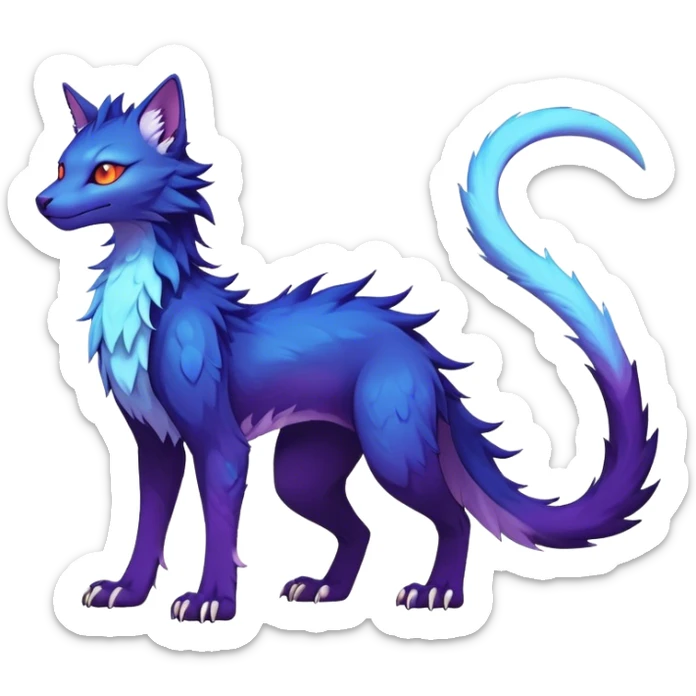 Kawaii dark colorful edgy fantasy ethereal feline-vernid-sergal-fursona animal creature with a tufted tail full body sticker