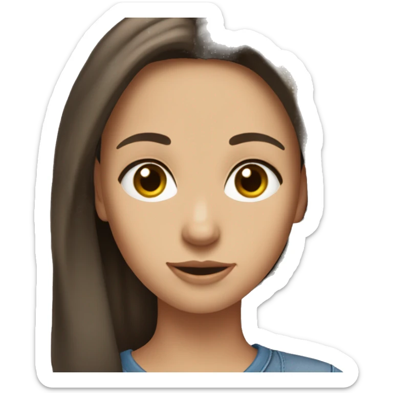 A girl with fair skin, long dark brown hair, hazel eyes, wearing t shirt and blue jeans  sticker